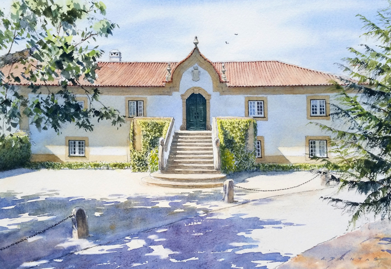 Aguarela da Casa da Coutada em Arcos de Valdevez pintada por A Dantas - aguarelas e retratos por encomenda