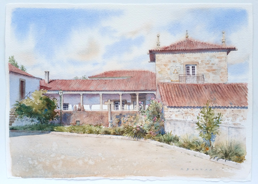 Aguarela da Casa do Mosteiro, Ponte de Lima por A. Dantas