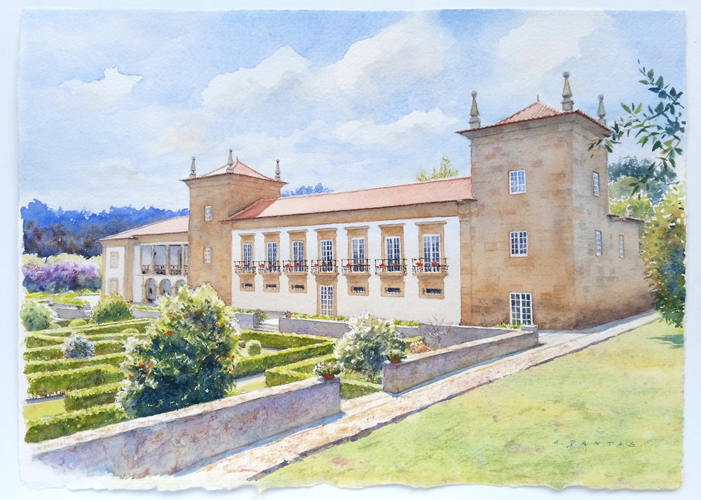Aguarela da Casa da Lage, Ponte de Lima por A. Dantas