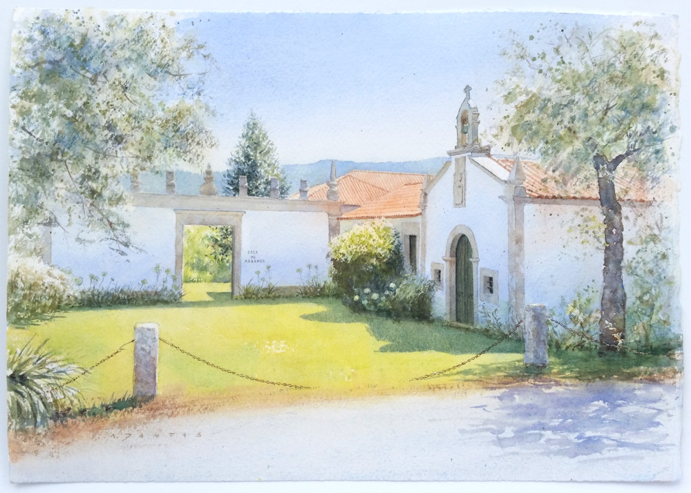 Casa senhorial. Aguarela da Casa de Abbades, Ponte de Lima - Aguarelas de casas por A. Dantas