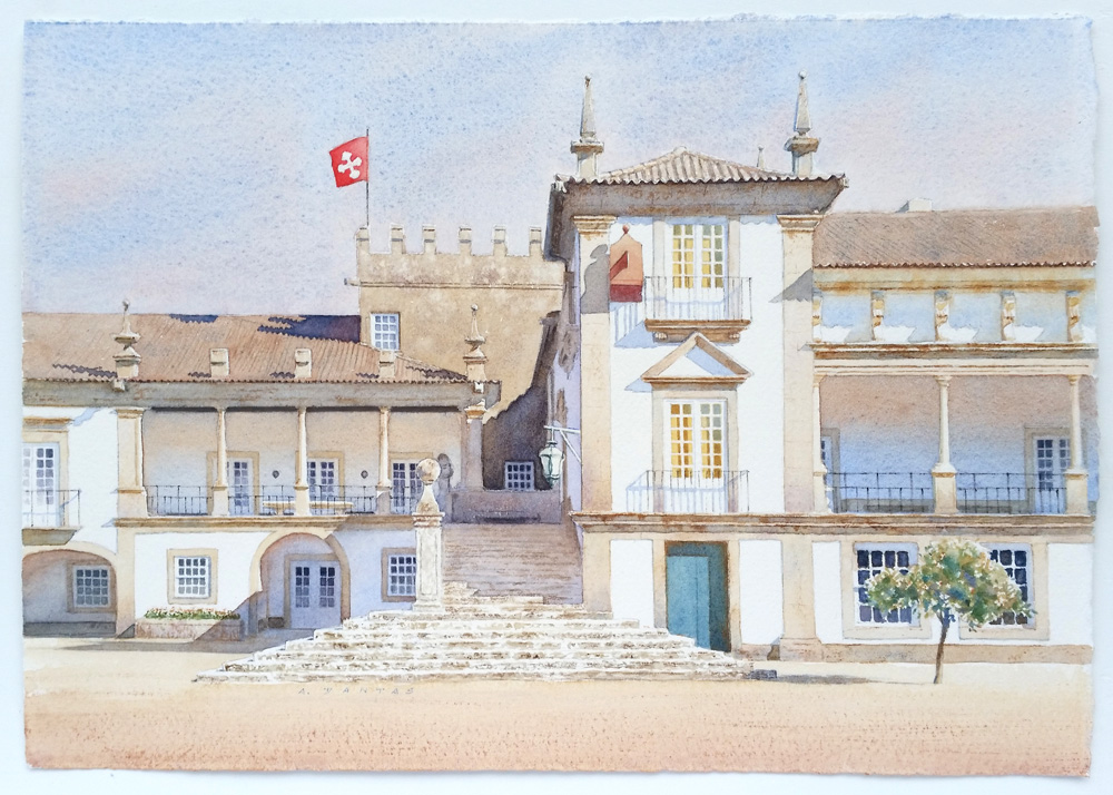Aguarela da Casa de Bertiandos, Ponte de Lima por A. Dantas