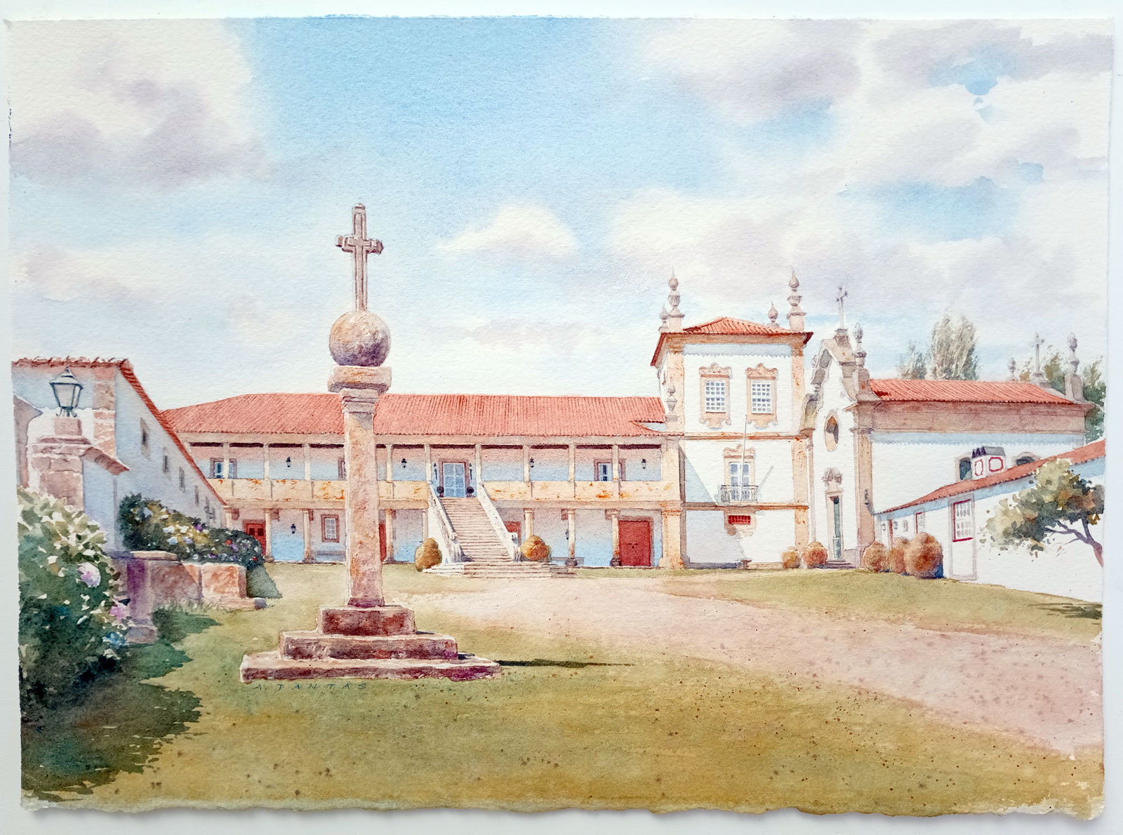 Pintura a aguarela de casas senhoriais. Aguarela da Casa de Pomarchão em Ponte de Lima pintada - Aguarelas de casas por A. Dantas