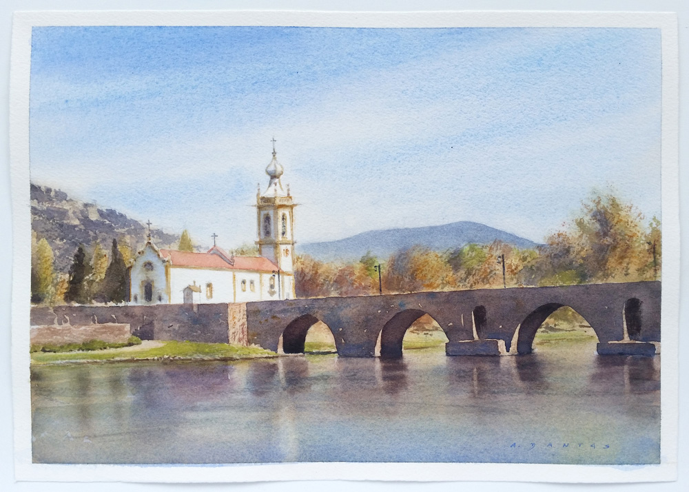 Aguarela da Igreja de Santo António, Ponte de Lima I por A. Dantas
