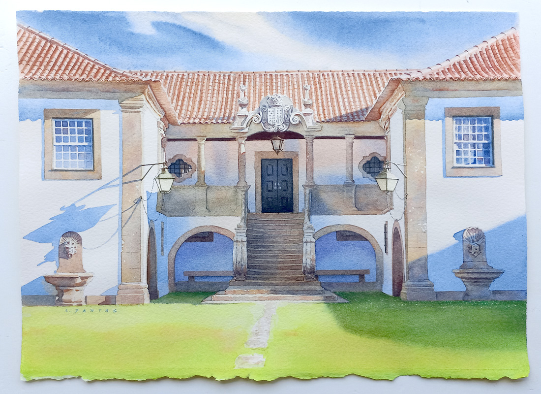 Pintura do Paço de Lanheses (Lanheses, Viana do Castelo) - Aguarelas de casas por A. Dantas
