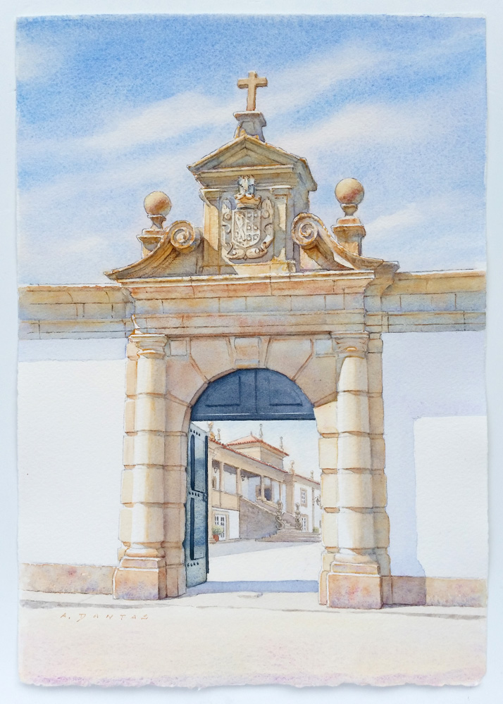 Aguarela do Portão da Casa da Lage, Ponte de Lima por A. Dantas