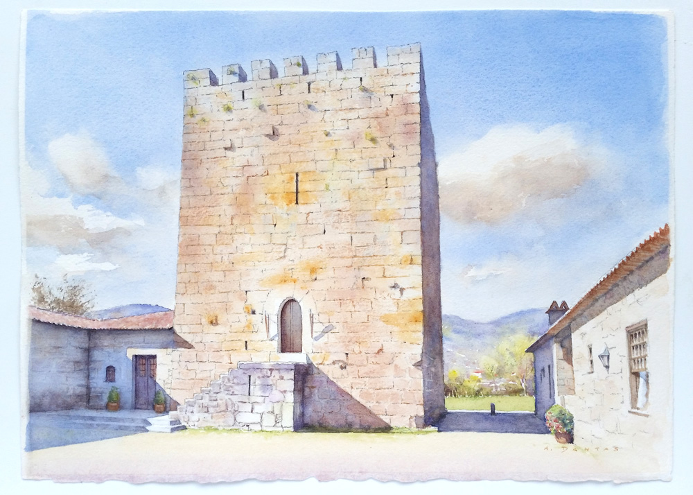 Aguarela da Torre de Refóios, Ponte de Lima por A. Dantas