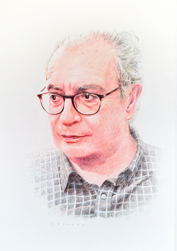 Drawing of an elderly man made in colored pencil by A Dantas.